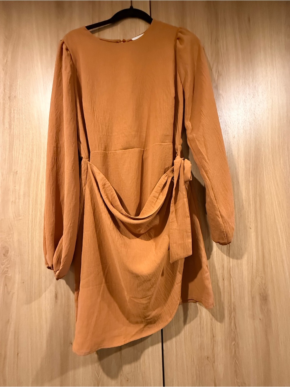 Lush burnt orange sleeveless mini dress with gold trim